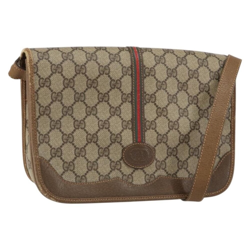 Authentic GUCCI GG Supreme Web Sherry Line Shoulder Bag PVC Beige 001 066 0551